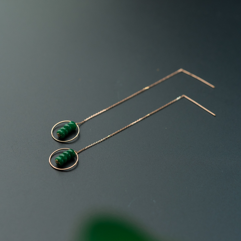 天然糯种翠绿翡翠耳环-红掌柜