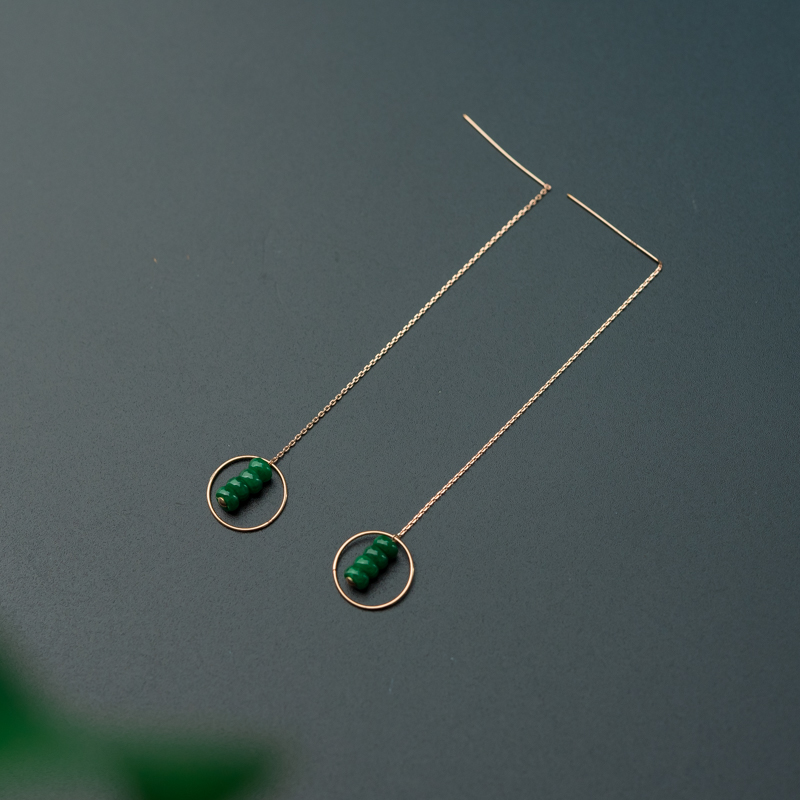 缅甸天然糯种翡翠耳环-红掌柜