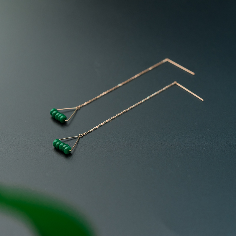 天然糯种翠绿翡翠耳环-红掌柜