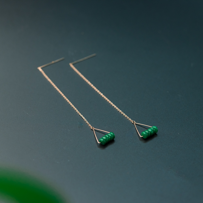 缅甸糯种翠绿翡翠耳环-红掌柜