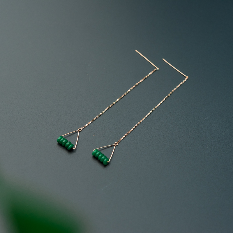 缅甸天然翠绿翡翠耳环-红掌柜