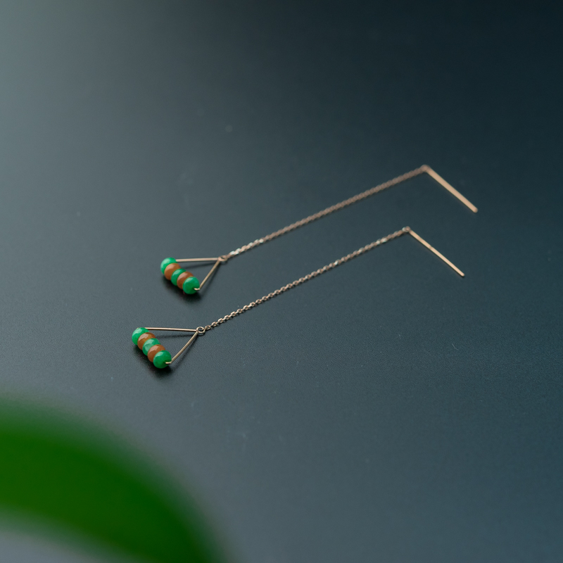 天然糯种双彩翡翠耳环-红掌柜