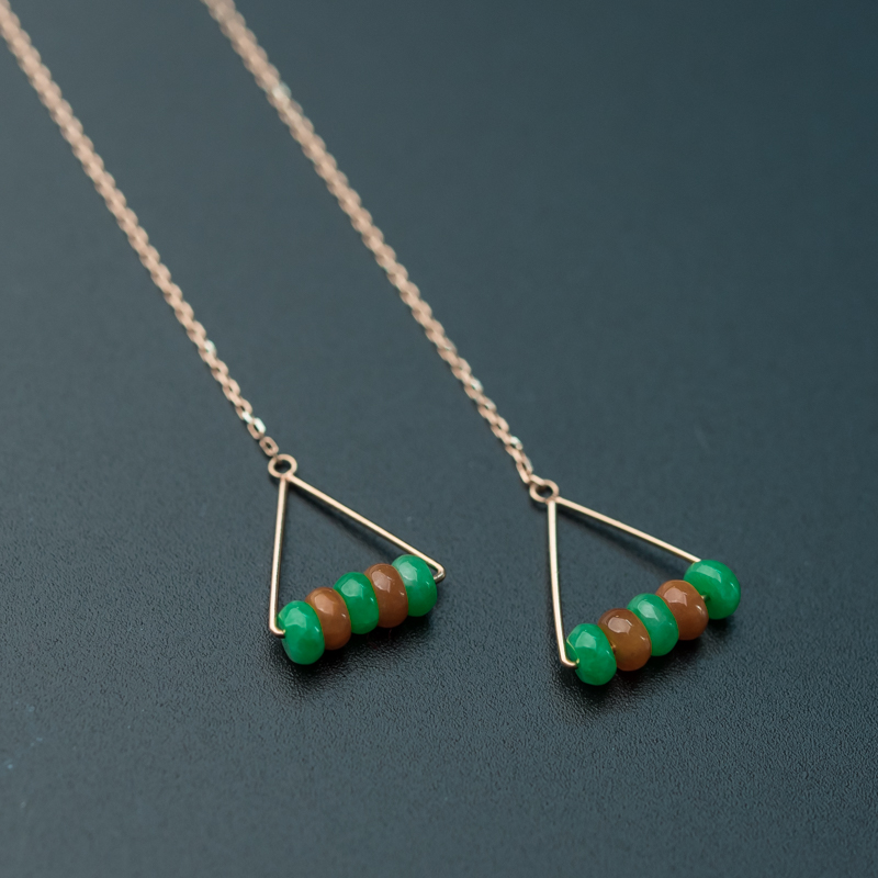 缅甸天然糯种翡翠耳环-红掌柜