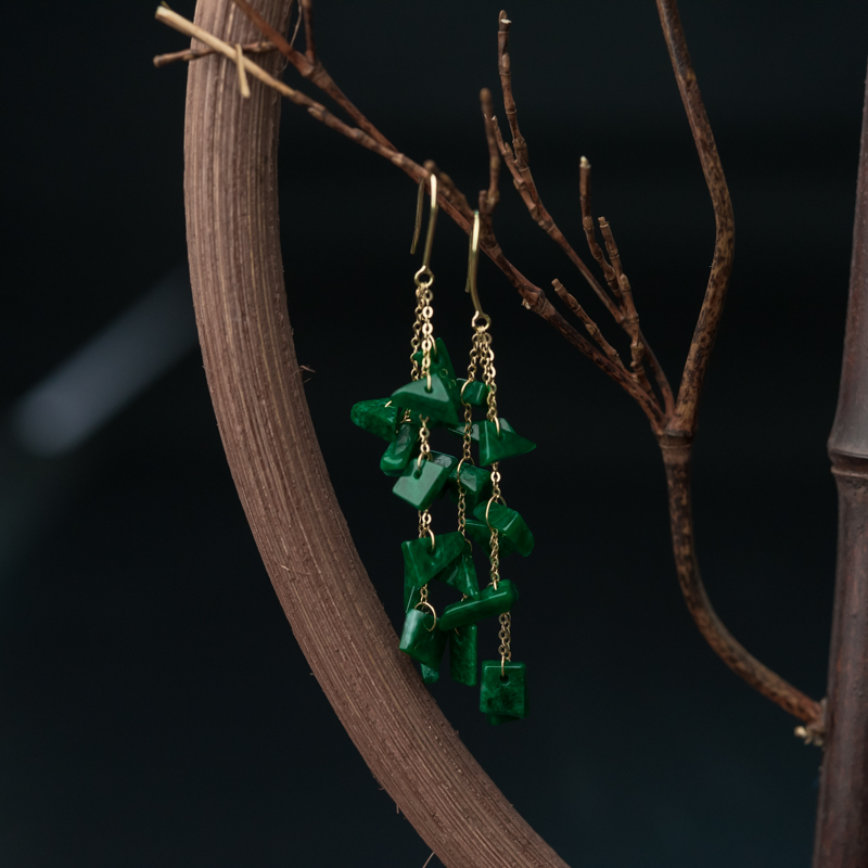 缅甸天然糯种翠绿翡翠耳环-红掌柜
