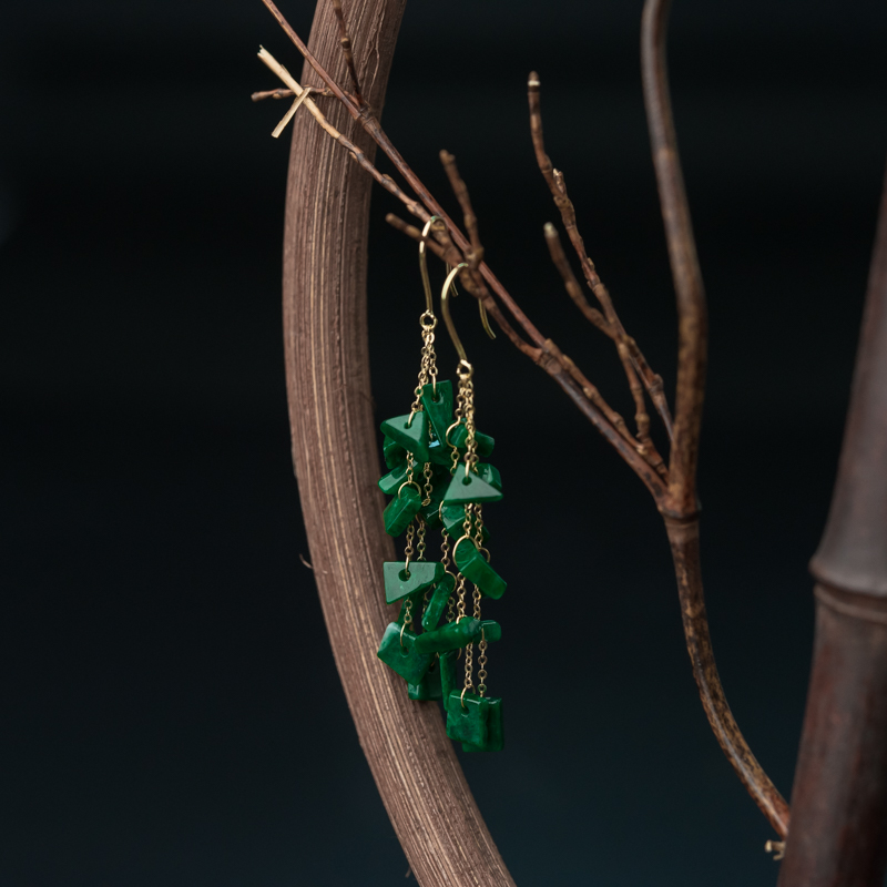 天然糯种翠绿翡翠耳环-红掌柜