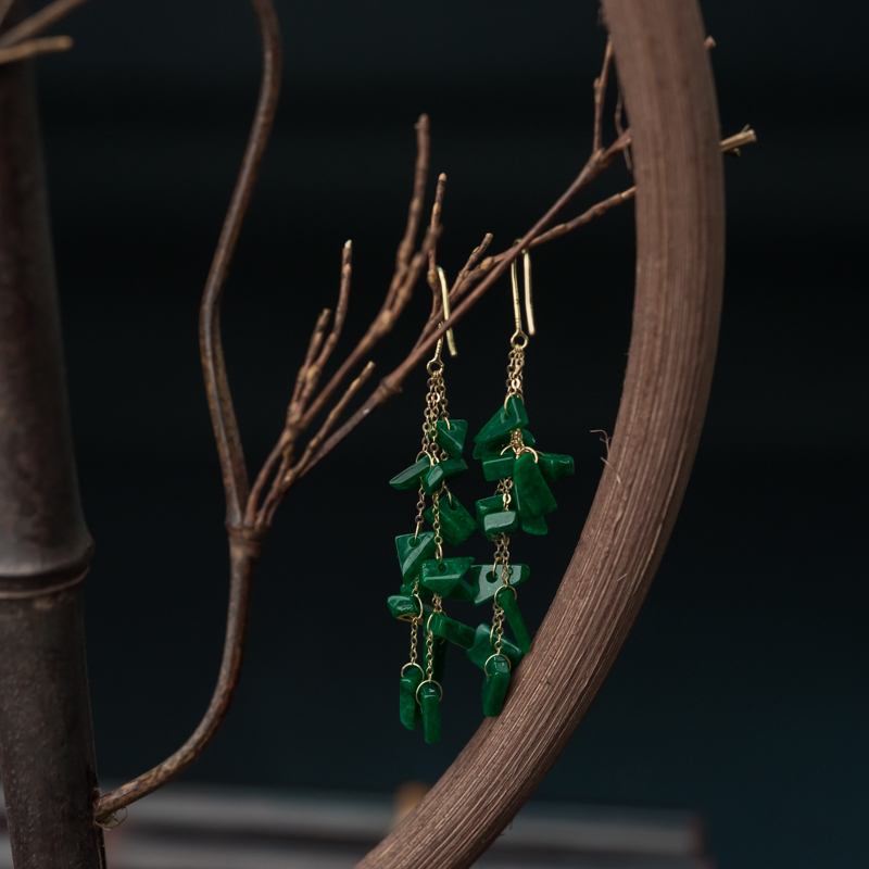 缅甸天然翠绿翡翠耳环-红掌柜