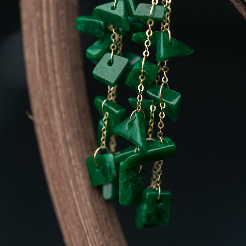 糯种翠绿翡翠耳环-红掌柜