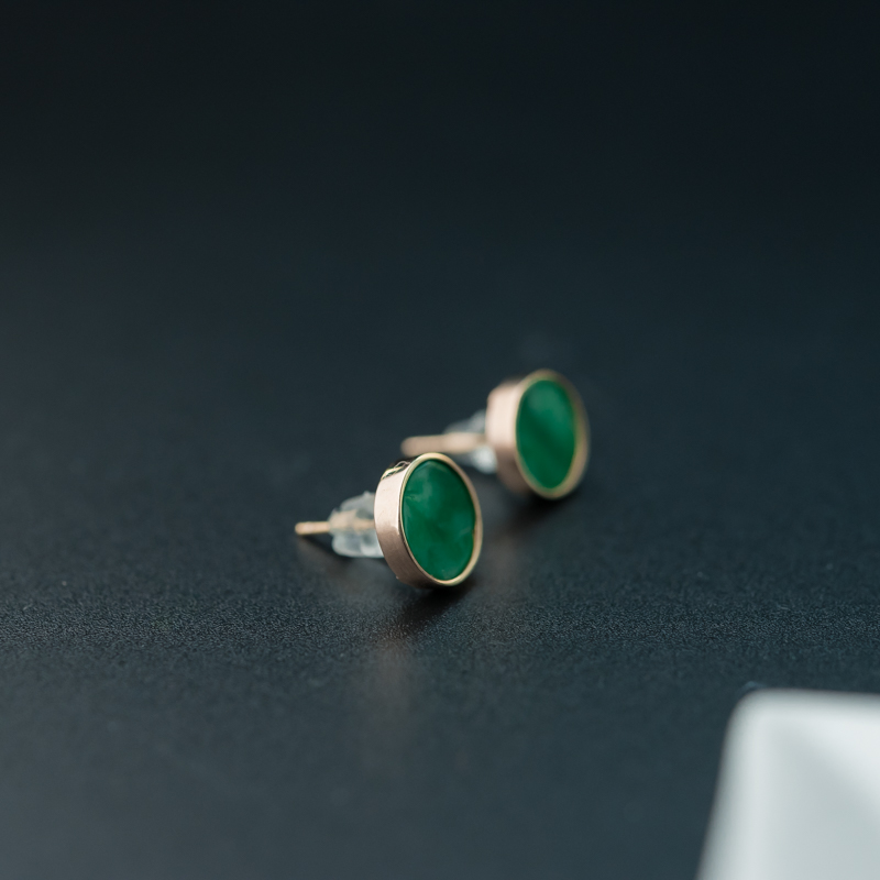 缅甸糯种翠绿翡翠耳钉-红掌柜