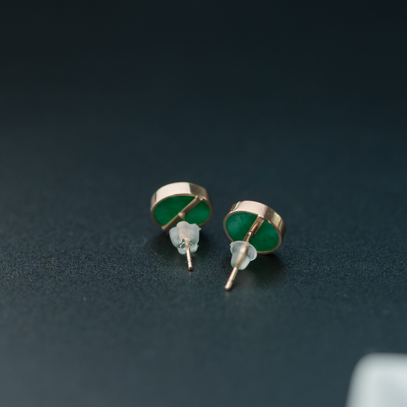 缅甸天然翠绿翡翠耳钉-红掌柜