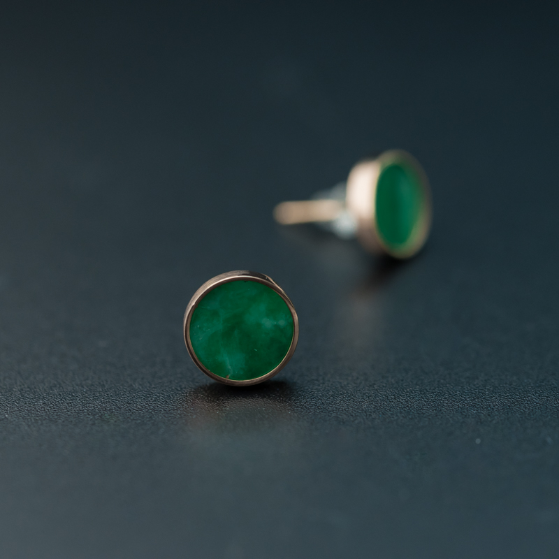 缅甸天然糯种翡翠耳钉-红掌柜