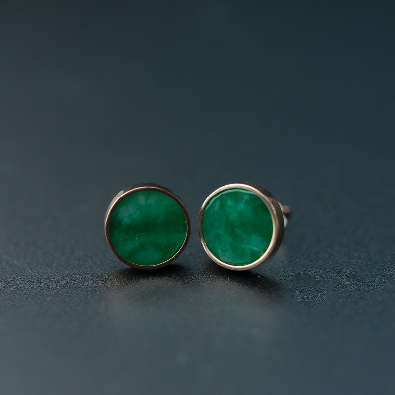 糯种翠绿翡翠耳钉-红掌柜