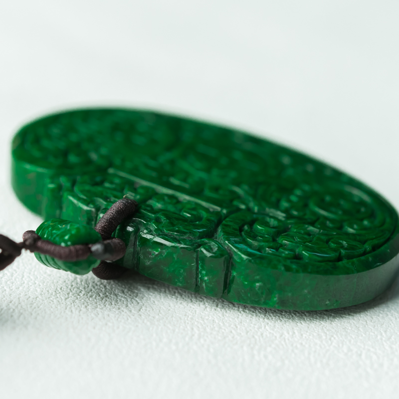 缅甸天然花青种翠绿翡翠吊坠-红掌柜