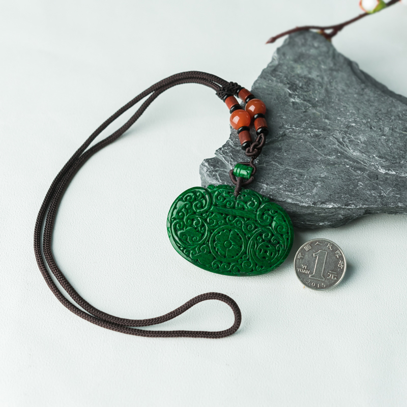 花青种翡翠如意锁吊坠-红掌柜