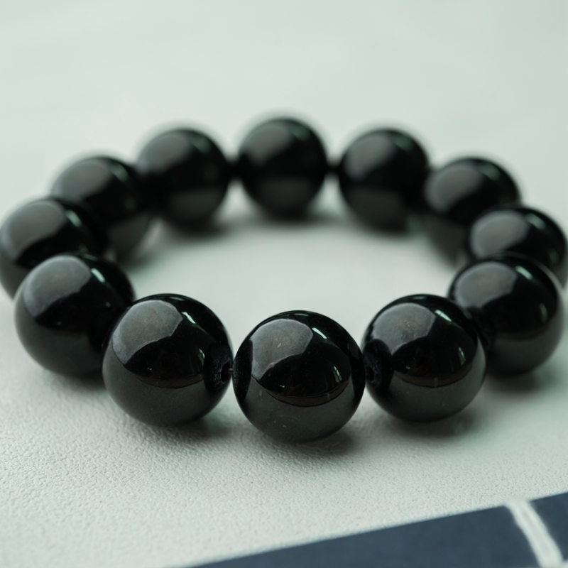 缅甸天然墨翠手串-红掌柜