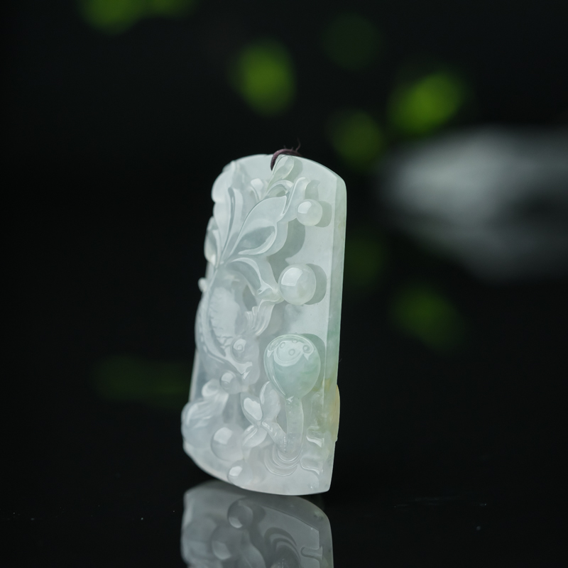 天然糯冰种飘翠翡翠年年有余吊坠-红掌柜