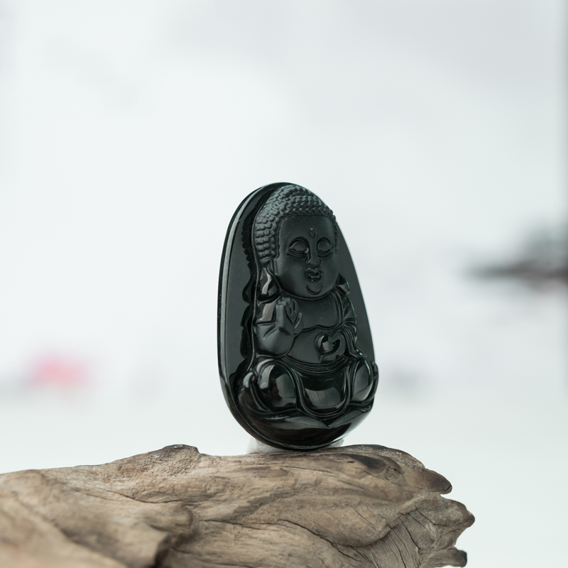 缅甸糯冰种墨翠宝宝佛吊坠-红掌柜