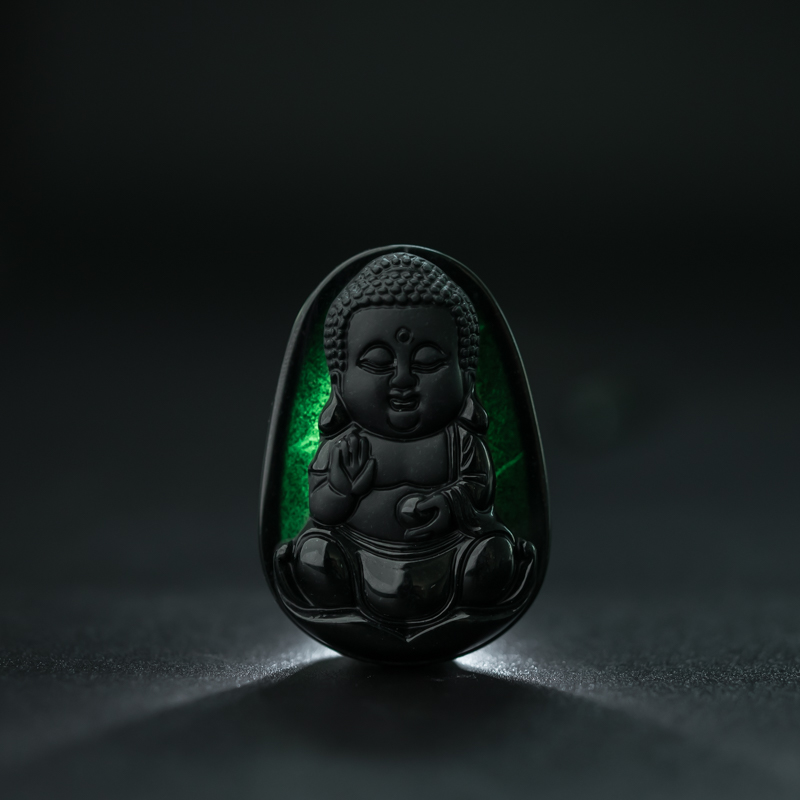 糯冰种墨翠宝宝佛吊坠-红掌柜