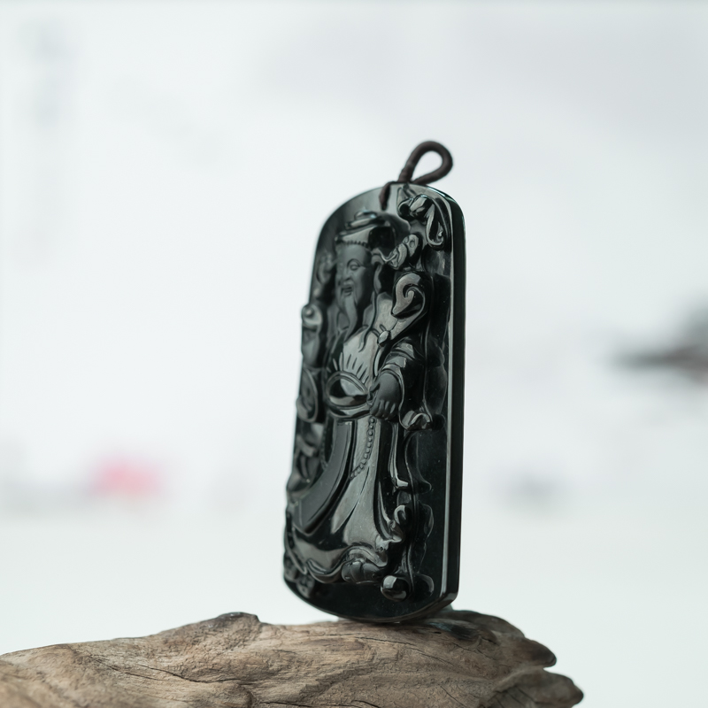 天然糯冰种墨翠财神吊坠-红掌柜