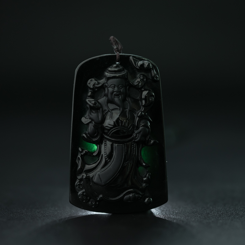 糯冰种墨翠财神吊坠-红掌柜