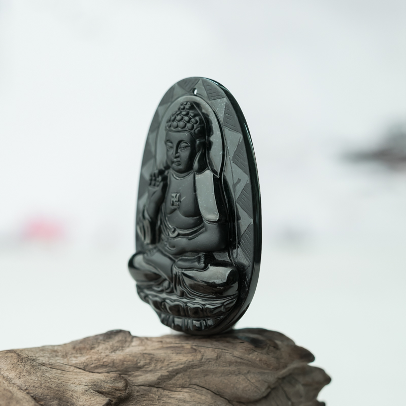 天然糯冰种墨翠菩萨吊坠-红掌柜