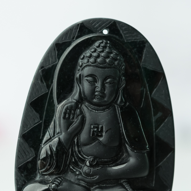 缅甸天然糯冰种墨翠吊坠-红掌柜