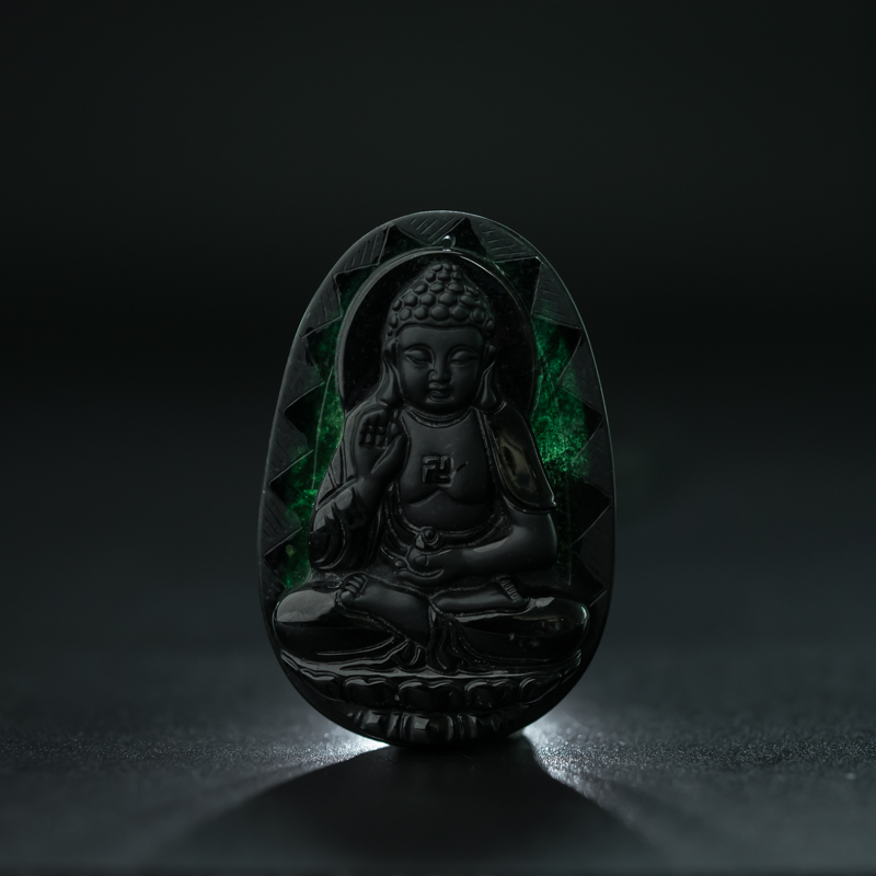 糯冰种墨翠菩萨吊坠-红掌柜