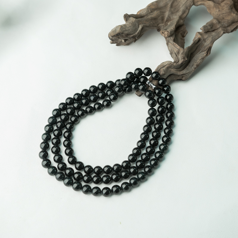 缅甸天然墨翠108佛珠-红掌柜