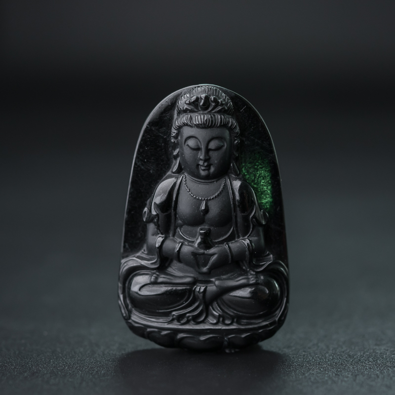 糯冰种墨翠观音吊坠-红掌柜
