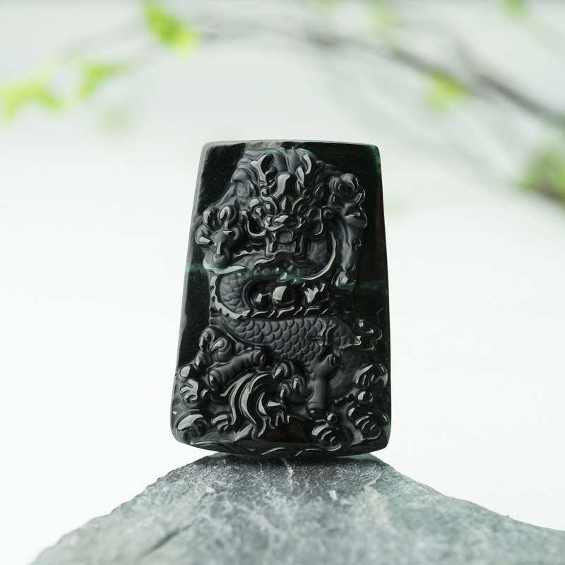 缅甸天然糯种墨翠辰龙吊坠-红掌柜
