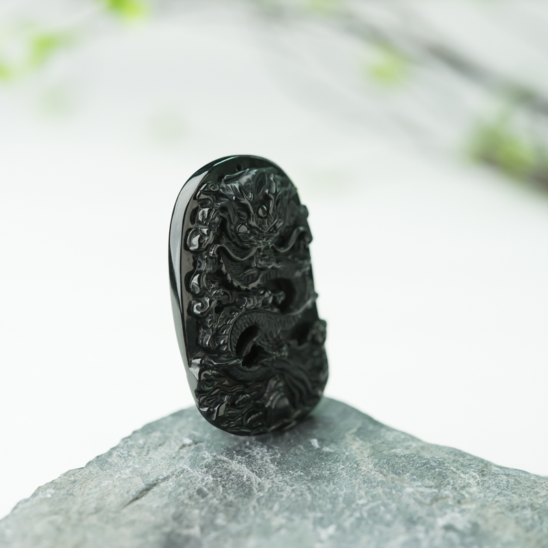 缅甸糯冰种墨翠辰龙吊坠-红掌柜