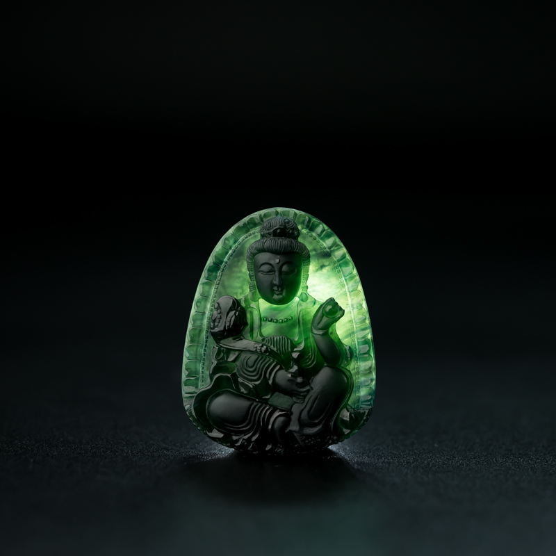 冰种深绿翡翠观音吊坠-红掌柜