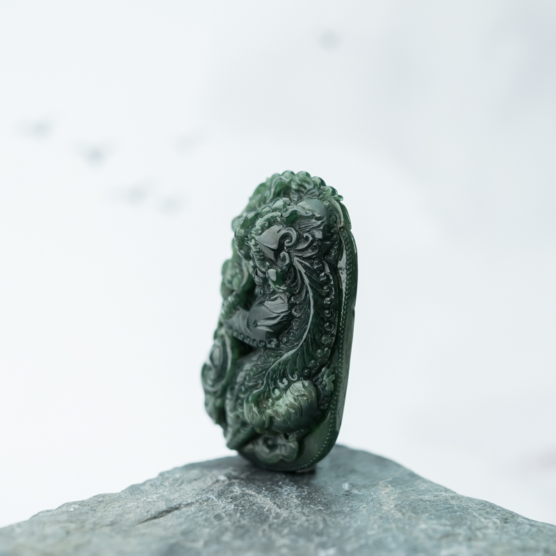 天然糯冰种深绿翡翠貔貅吊坠-红掌柜