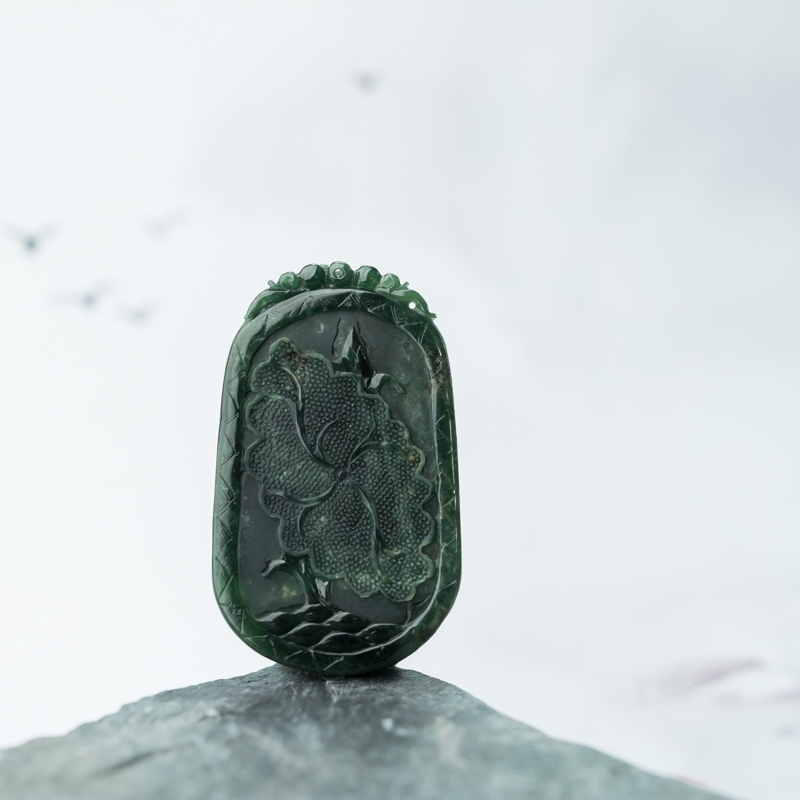 缅甸天然深绿翡翠貔貅吊坠-红掌柜