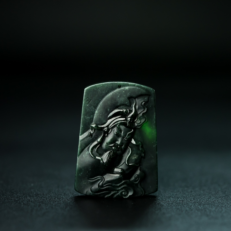 缅甸天然糯冰种深绿翡翠吊坠-红掌柜