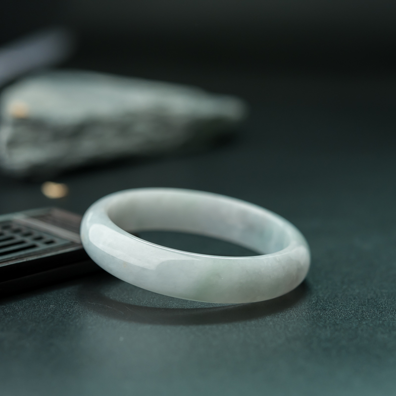 缅甸糯种飘翠翡翠平安镯-红掌柜