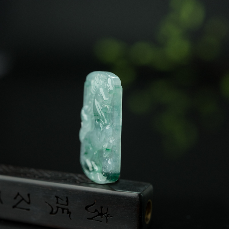 天然糯冰种飘花翡翠马到功成吊坠-红掌柜