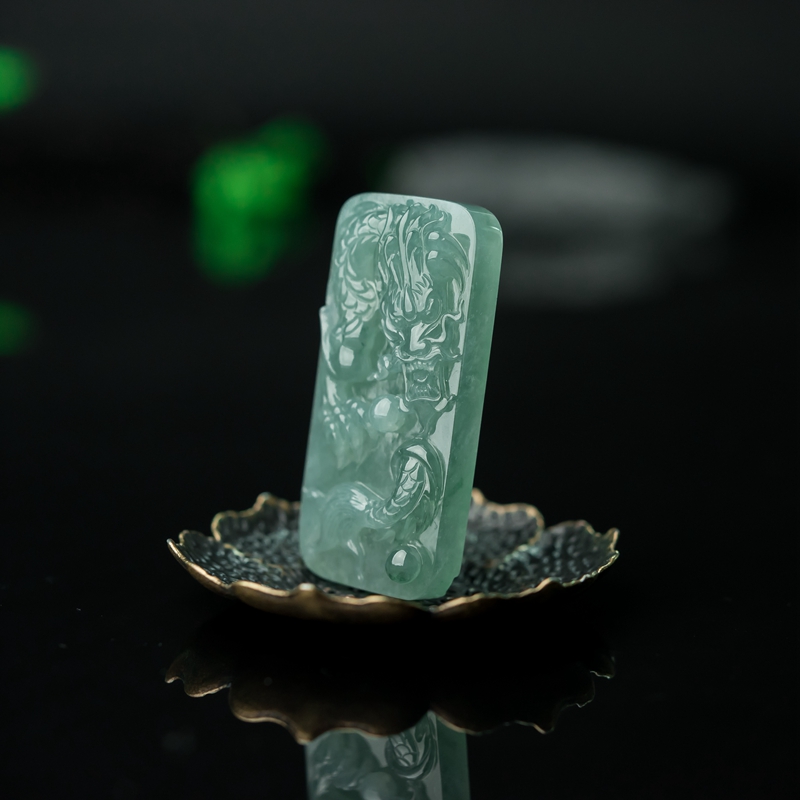 天然糯冰种晴水翡翠辰龙吊坠-红掌柜