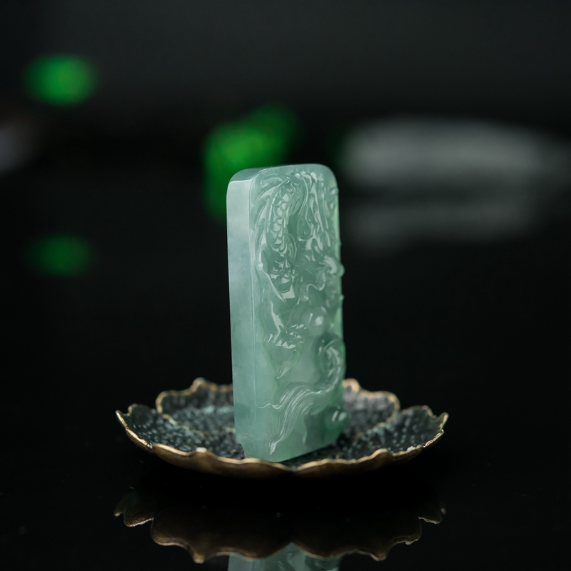 缅甸糯冰种晴水翡翠辰龙吊坠-红掌柜