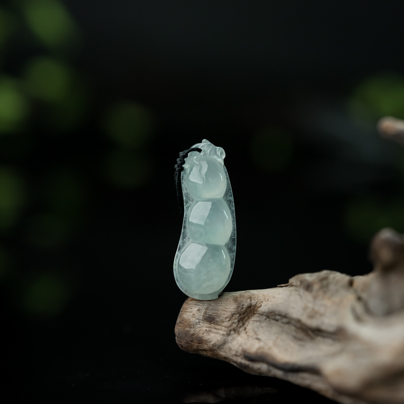 缅甸天然糯冰种飘花翡翠福豆吊坠-红掌柜