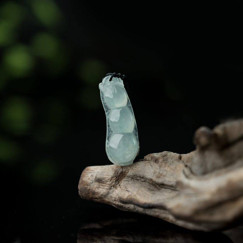 缅甸糯冰种飘花翡翠福豆吊坠-红掌柜