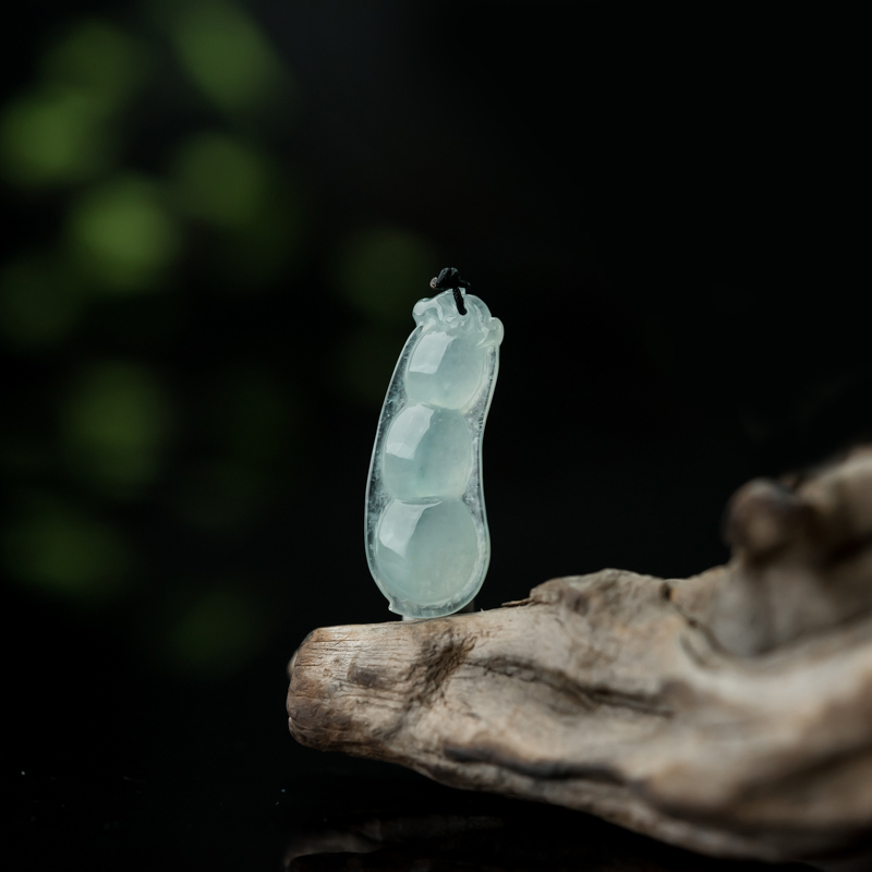 缅甸天然飘花翡翠福豆吊坠-红掌柜