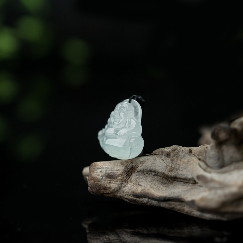 天然糯冰种翡翠弥勒佛吊坠-红掌柜