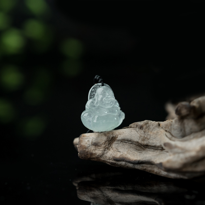 缅甸糯冰种翡翠弥勒佛吊坠-红掌柜