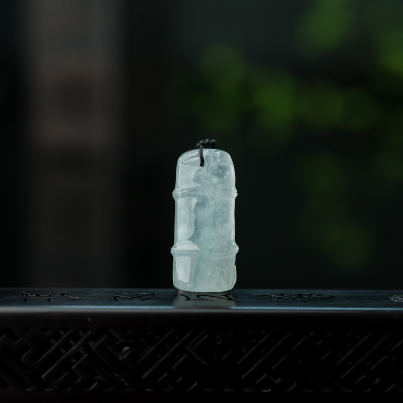 缅甸天然糯冰种飘花翡翠竹报平安吊坠-红掌柜