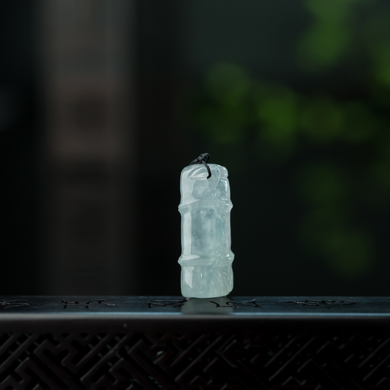 缅甸糯冰种飘花翡翠竹报平安吊坠-红掌柜