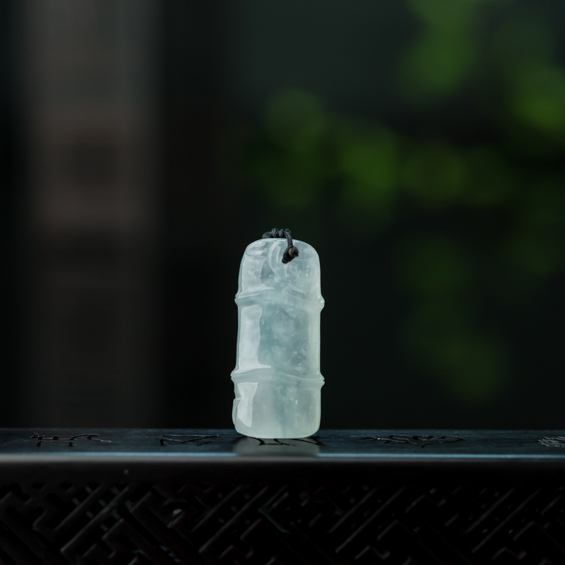 缅甸天然飘花翡翠竹报平安吊坠-红掌柜