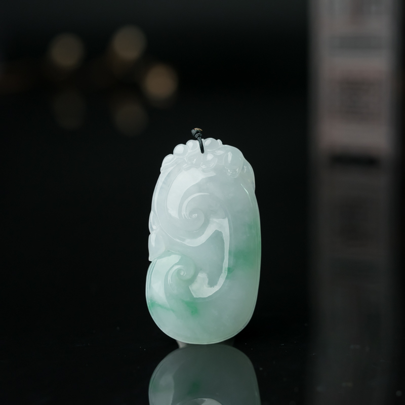 缅甸天然飘翠翡翠如意吊坠-红掌柜