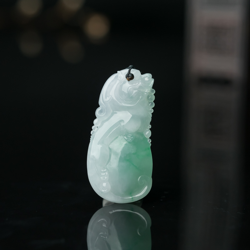 缅甸天然飘翠翡翠貔貅吊坠-红掌柜