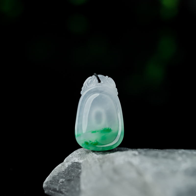 缅甸天然飘翠翡翠金钱贝吊坠-红掌柜