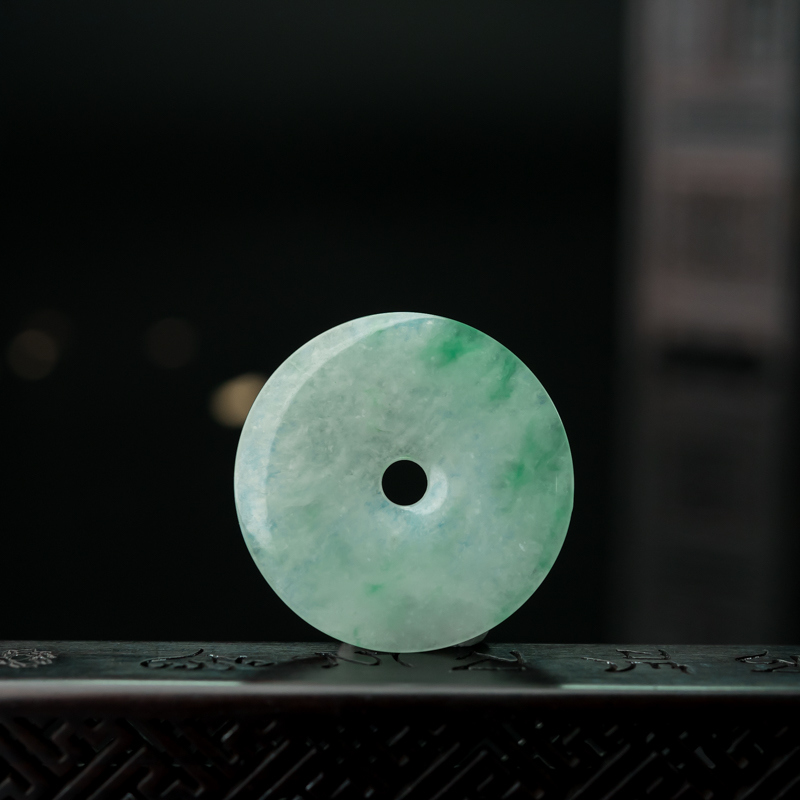 糯冰种飘翠翡翠平安扣吊坠-红掌柜